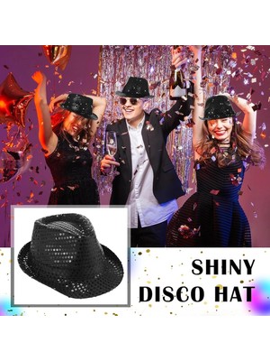 Aesco Mey Ithalat® Disko Star Siyah Payetli Fötr Şapka Yetişkin Boy