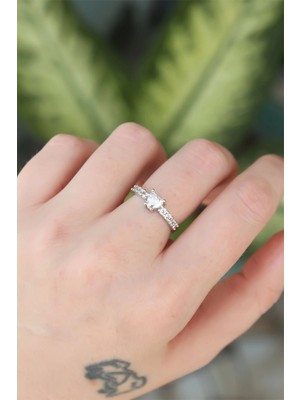 Aesco Mey Ithalat® Pirinç Gümüş Renk Ayarlanabilir Zirkon Taşlı Minimal Kalp Yüzük