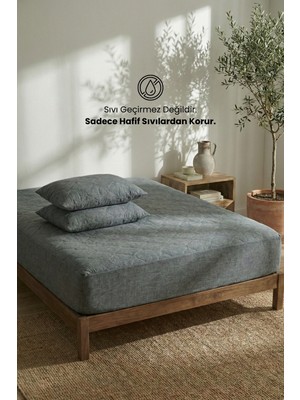 Nart Home Yatak ve Yastık Alezi Seti Pamuklu Kapitone Fitted Full Kenar Yatak Koruyucu Gri