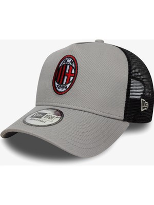 New Era Unisex Gri AC Milan Logolu Patch Trucker Şapka Nefes Alabilir Yapı ile Rahatlık