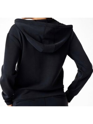 Guess Kadın Olympe Fermuarlı Kapüşonlu Siyah Sweatshirt Uzun Kol Standart Kesim