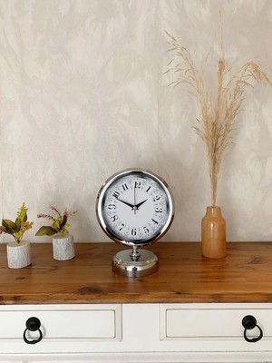 Aesco Mey Ithalat® Krom Metal Desenli Masa Saati 25×20 cm