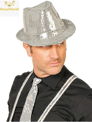 Aesco Mey Ithalat® Disko Star Gümüş Payetli Fötr Şapka Yetişkin Boy