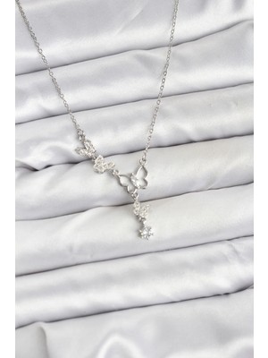 Aesco Mey Ithalat® 316L Çelik Zincir Gümüş Renk Kelebek Model Kadın Kolye