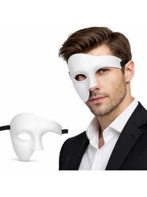 Aesco Mey Ithalat® Beyaz Yarım Erkek Maske – Phantom Parti &amp; Balo Maskesi
