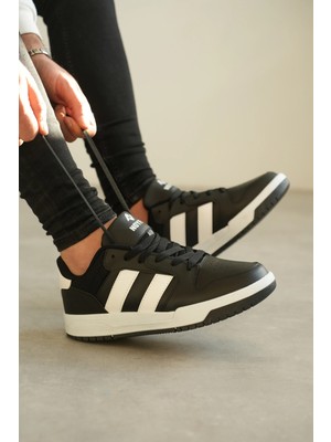 Zerenyus ZRK-013 Premium Çizgili Siyah Beyaz Günlük Erkek Sneakers