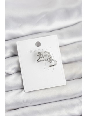 Aesco Mey Ithalat® Gümüş Renk Zirkon Taşlı Yıldız Model Kıkırdak Earcuff Küpe