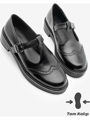 Marjin Kadın Loafer Çift Yüzlü Bantlı Günlük Ayakkabı Titra Siyah