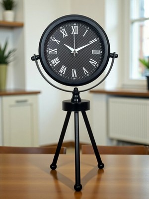 Aesco Mey Ithalat® Siyah Zarif Dekoratif Üç Ayaklı Metal Masa Saati