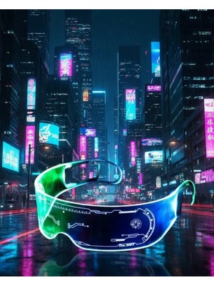 Aesco Mey Ithalat® Aydınlatmalı LED Parti Gözlüğü Çok Renkli Modlu Cyberpunk Tasarım
