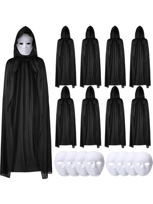 Aesco Mey Ithalat® 120 cm Siyah Kapüşonlu Pelerin ve Boyanabilir Karton Maske 8’li Set