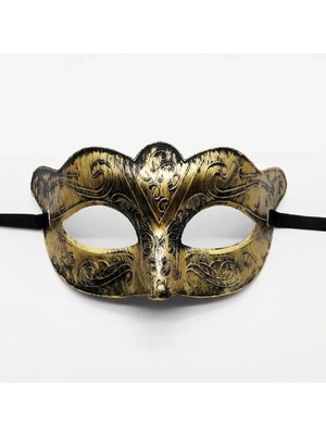 Aesco Mey Ithalat® Altın Renk Eskitme Maskeli Balo Maskesi – Venedik Tarzı Parti Maskesi