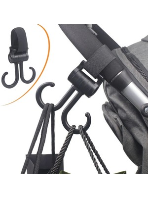 Aesco Mey Ithalat®  2li Bebek Arabasına Uyumlu Cırtlı  Eşya Taşıma Aparatı 360 Derece Dönebilen Plastik Kanca