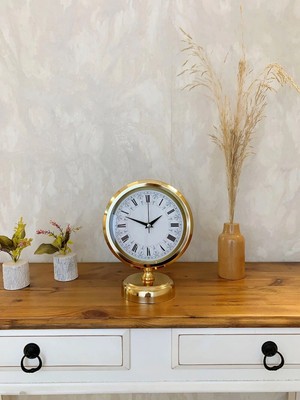 Aesco Mey Ithalat® Gold Metal Desenli Roma Rakamlı Masa Saati