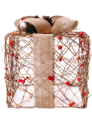 Yargıcı Pilli Işıklı Yılbaşı Hediye Kutusu (23x23x26 cm)