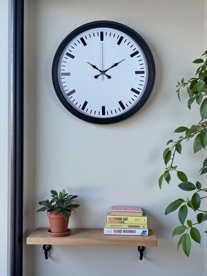 Aesco Mey Ithalat® Black & White Baseline 40 cm Metal Duvar Saati