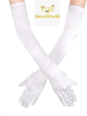Aesco Mey Ithalat® Beyaz Renk Dirseğe Kadar Uzun Kumaş Eldiven 40 cm