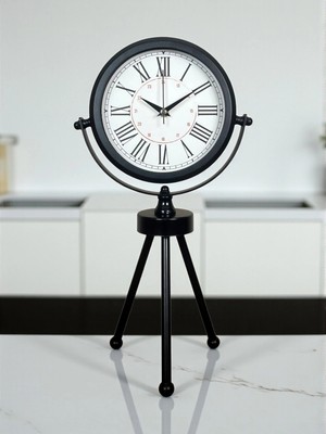 Aesco Mey Ithalat® Pure Black Roma Rakamlı Üç Ayaklı Metal Masa Saati