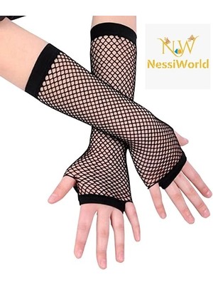 Aesco Mey Ithalat® Siyah Renk Uzun File Eldiven - Örgü Eldiven Siyah Renk