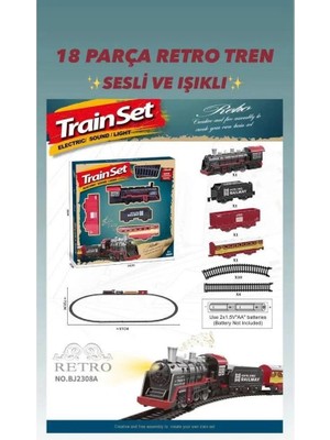Aesco Mey Ithalat® BJ2308A 18 Parça Sesli Işıklı Retro Tren-Şim