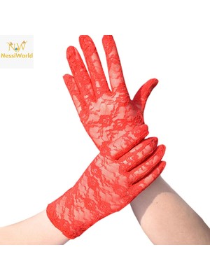 Aesco Mey Ithalat® Kırmızı Renk Kısa Dantelli Eldiven