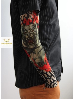 Aesco Mey Ithalat® Giyilebilir Kol Dövmesi Çorap Dövme 3D Baskılı Kol Bacak Dövme 2 Adet Model 8