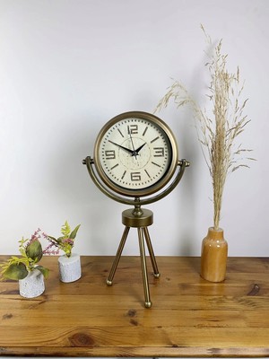 Aesco Mey Ithalat® Eskitme Metal Mini Tripod Vintage Masa Saati 45×26 cm