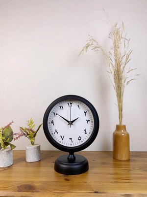 Aesco Mey Ithalat® Siyah Metal Farsça Masa Saati 25×20 cm
