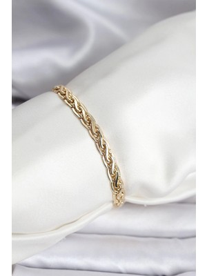 Aesco Mey Ithalat® 14K Gold Renk Kaplama Lazer Zincir Model cm Kadın Bileklik