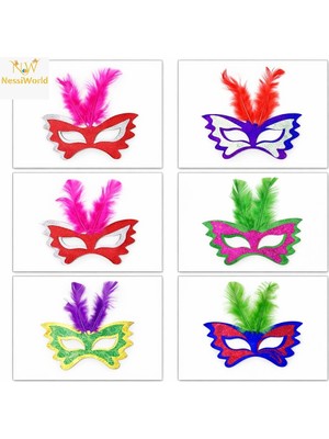 Aesco Mey Ithalat® Tüylü Renkli Karton Parti Maskesi – 6 Renk