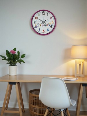 Aesco Mey Ithalat® 36 cm Pembe Çocuk Odası Duvar Saati