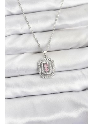 Aesco Mey Ithalat® 316L Çelik Zincir Gümüş Renk Plaka Model Zirkon Taşlı Kadın Kolye