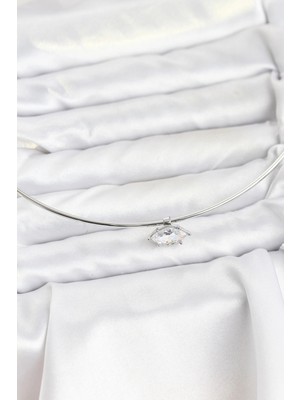 Aesco Mey Ithalat® Pirinç Gümüş Renk Choker Model Zirkon Taşlı Kadın Kolye