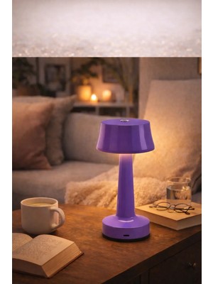 Zen Light Şarjlı Dokunmatik Metal Masa Lambası Kablosuz 3 Renk Işıklı LED Gece Lambası Modern Abajur mor