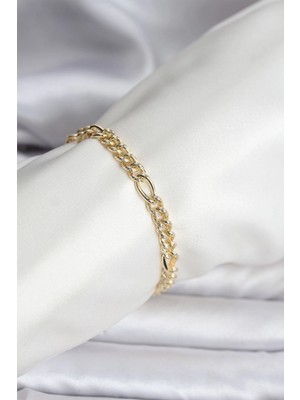 Aesco Mey Ithalat® 14K Gold Renk Kaplama Lazerli Zincir Model cm Kadın Bileklik