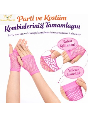 Aesco Mey Ithalat® 80’ler 90’lar Retro Neon Pembe File Parmaksız Kısa Eldiven 11 cm