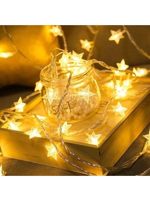 Aesco Mey Ithalat®  20 Adet Mini Yıldız LED 5 Metre Günışığı Rengi Dekoratif LED