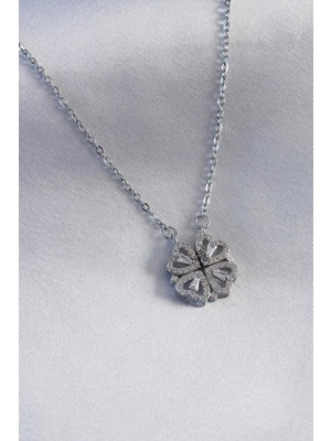 Aesco Mey Ithalat® 316L Çelik Gümüş Renk Açılır Yonca Model Kadın Kolye