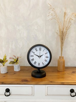 Aesco Mey Ithalat® Siyah Metal Roma Rakamlı Masa Saati 25×20 cm