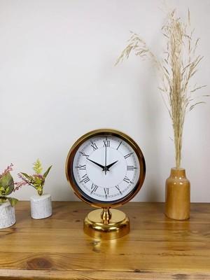Aesco Mey Ithalat® Gold Metal Retro Masa Saati 25×20 cm