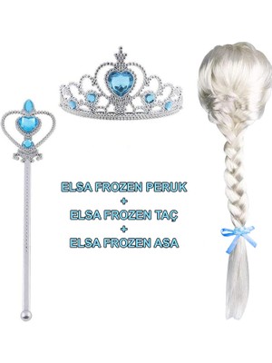 Aesco Mey Ithalat® Örgülü Karlar Ülkesi Frozen Elsa Peruğu Tacı ve Sopası Çocuk Boy