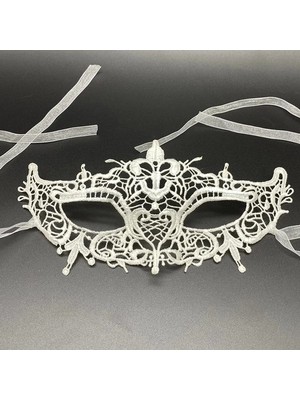 Aesco Mey Ithalat® Beyaz Renk Dantel Kesim Dantel Işlemeli Balo Parti Maskesi 2 No
