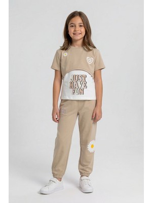 Kinderos Papatya Baskılı Katman Görünümlü Kız Çocuk Üçlü Takım - 26Y 26204