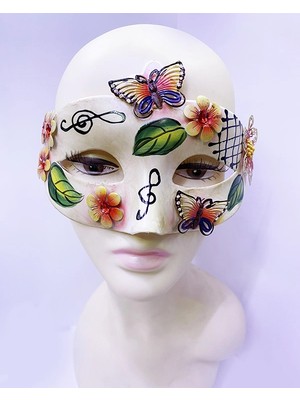 Aesco Mey Ithalat® Kelebek ve Çiçek Işlemeli Venedik Maskesi Kırmızı Renk 10X18 cm