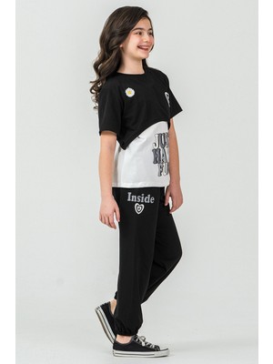 Kinderos Papatya Baskılı Katman Görünümlü Kız Çocuk Üçlü Takım - 26Y 26204