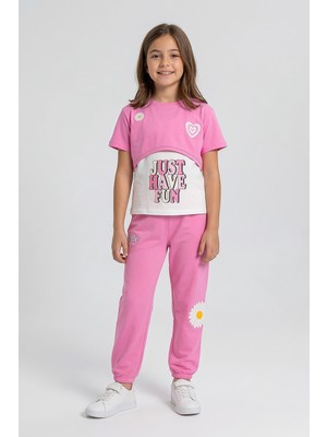 Kinderos Papatya Baskılı Katman Görünümlü Kız Çocuk Üçlü Takım - 26Y 26204