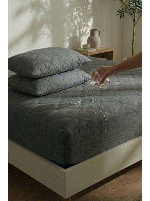 Nart Home Yatak ve Yastık Alezi Seti Pamuklu Kapitone Fitted Full Kenar Sıvı Geçirmez Yatak Koruyucu Gri