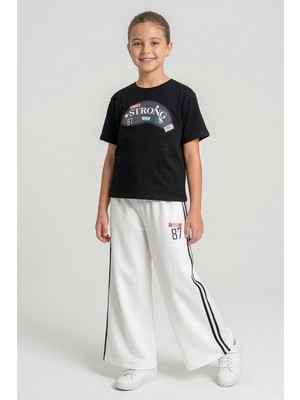 Kinderos Baskılı ve Şerit Detaylı Bol Paça Kız Çocuk Ikili Takım - 26Y 26205