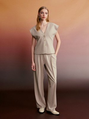 Dilvin 72639 Dökümlü Palazzo Pantolon-Bej