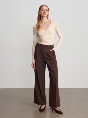 Dilvin 72662 Orta Bel Kemerli Pantolon-Kahve